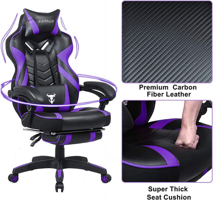 Purple Reclining Computer Chair with Footrest, High Back Gamer Chair with Massage, Large Racing Style Desk Chair for Gaming, Big and Tall Gaming Chairs for Adults
