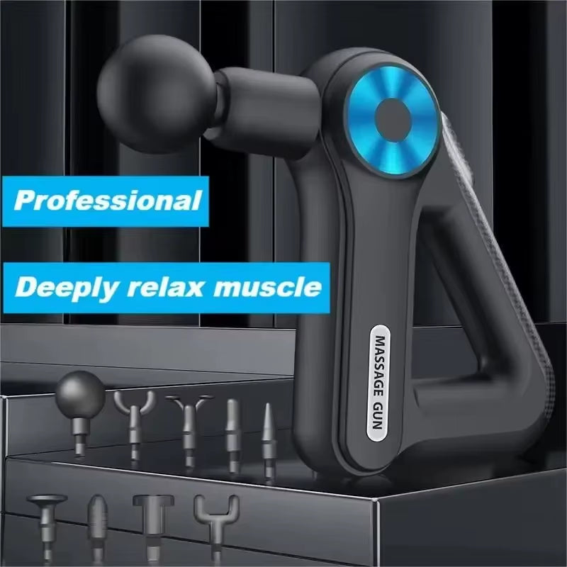 Obsidian Blue Pulse – Professional Massage Gun 9 Speeds | 9 Heads | Quiet & Powerful