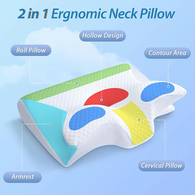 Revolutionize Your Sleep Experience with Our 2-in-1 Ergonomic Memory Foam Cervical Pillow for Ultimate Neck Pain Relief!